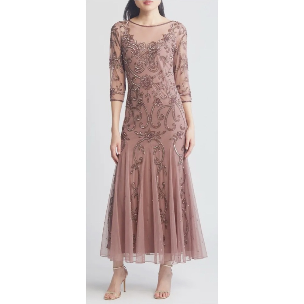 PISARRO NIGHTS Beaded Illusion Neck Gown ❤️IN STORES❤️